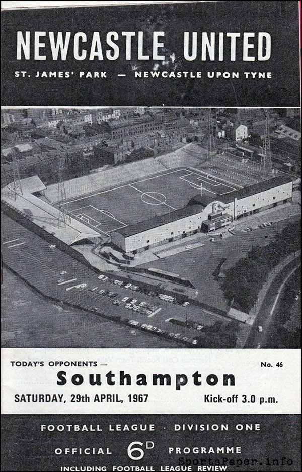 English Football Program: Newcastle United vs. Southampton (April 29, 1967)