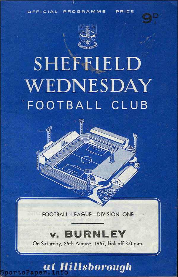 English Football Program: Sheffield Wednesday vs. Burnley (August 26, 1967)