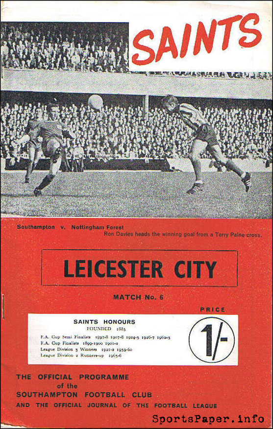 English Football Program: Southampton vs. Leicester City (October 14, 1967)