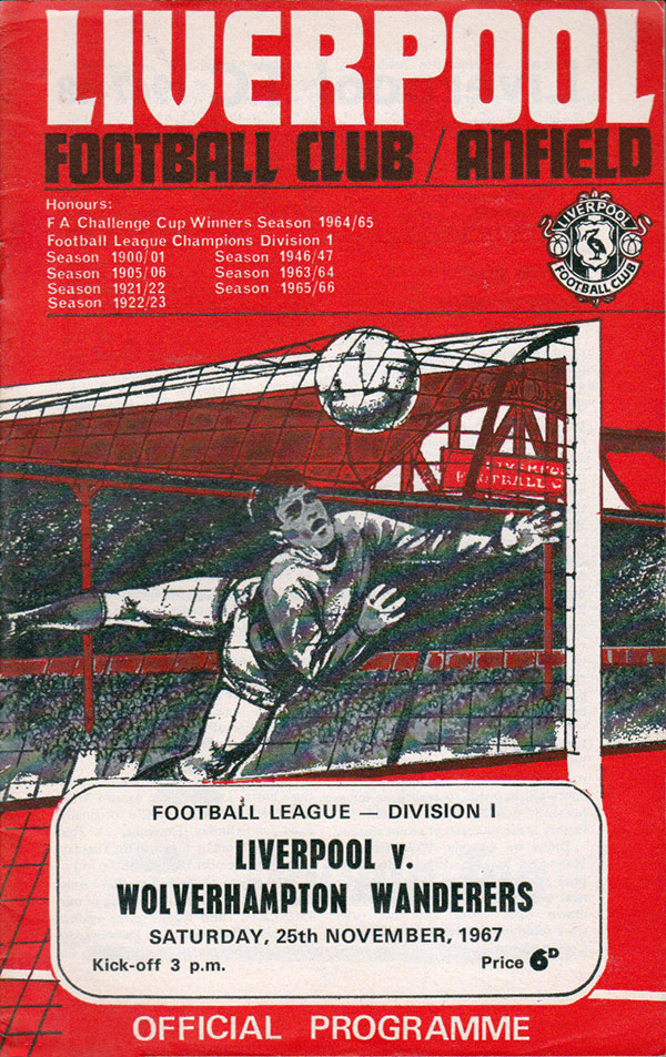 English Football Program: Liverpool vs. Wolverhampton Wanderers (November 25, 1967)
