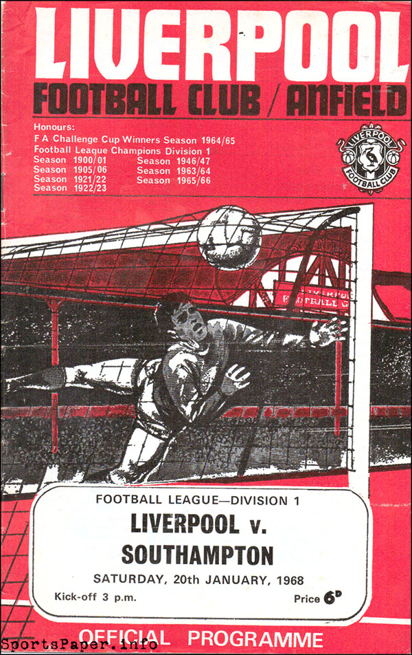 English Football Program: Liverpool vs. Southampton (January 20, 1968)