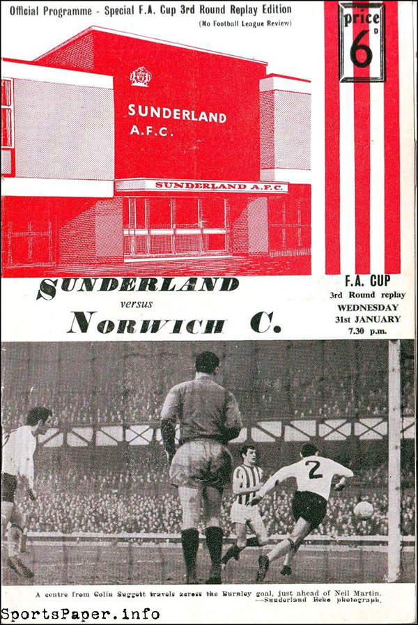 English Football Program: Sunderland vs. Norwich City (January 31, 1968)