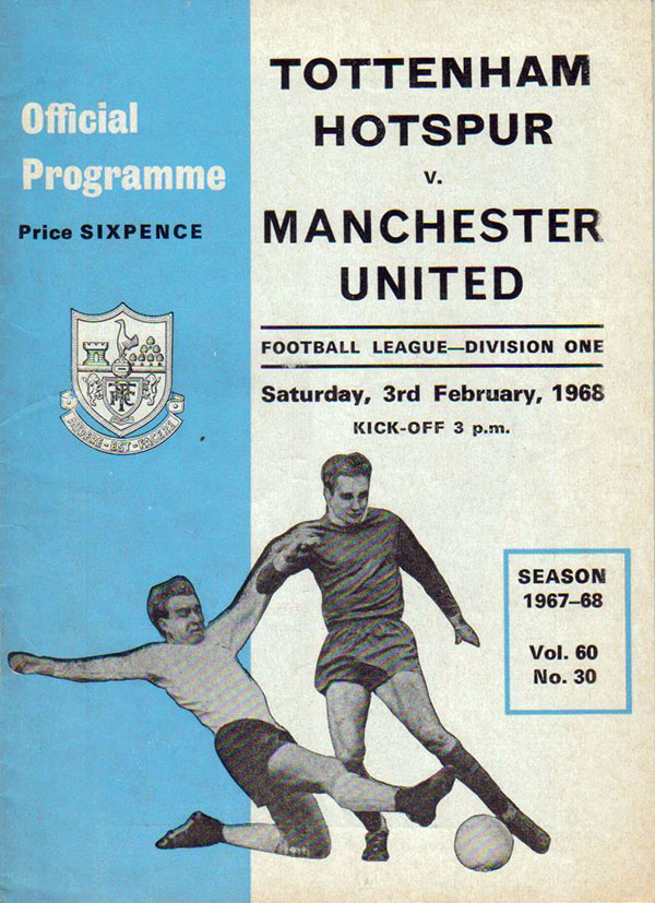 English Football Program: Tottenham Hotspur vs. Manchester United (February 3, 1968)