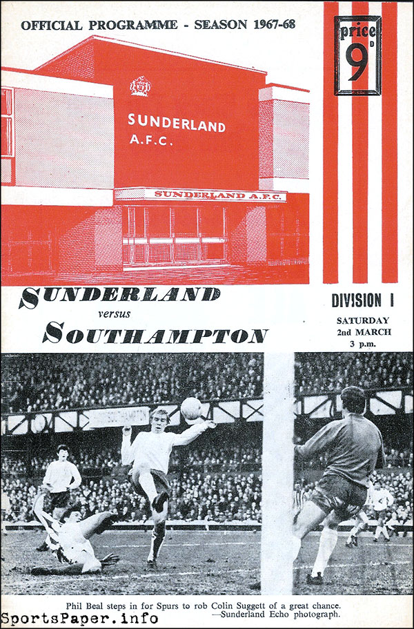 English Football Program: Sunderland vs. Southampton (March 2, 1968)