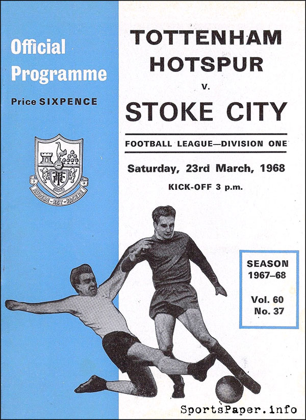 English Football Program: Tottenham Hotspur vs. Stoke City (March 23, 1968)