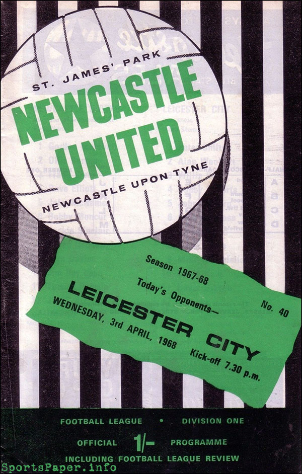 English Football Program: Newcastle United vs. Leicester City (April 3, 1968)