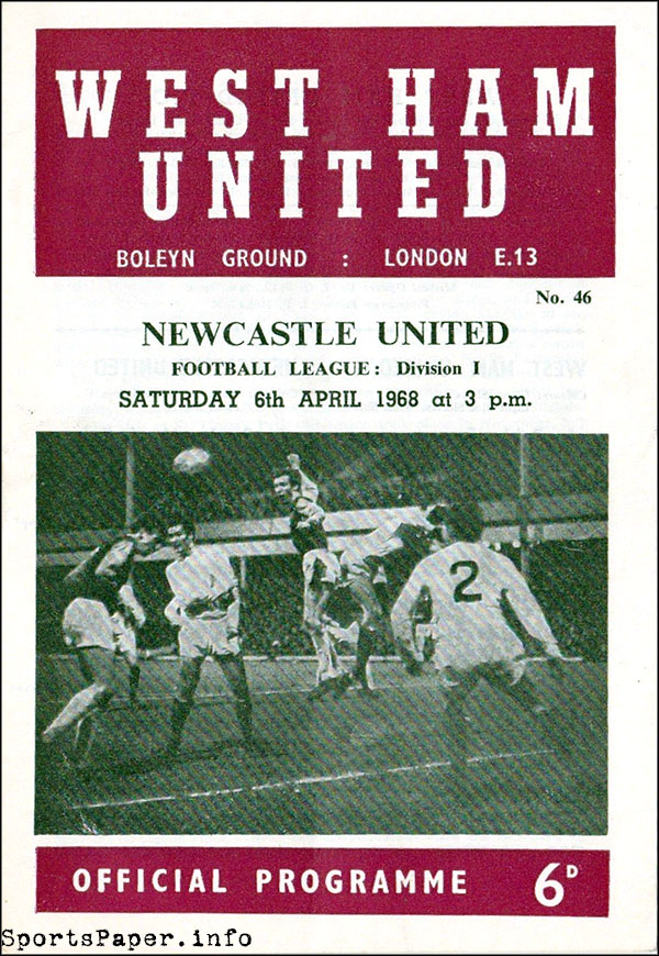 English Football Program: West Ham United vs. Newcastle United (April 6, 1968)
