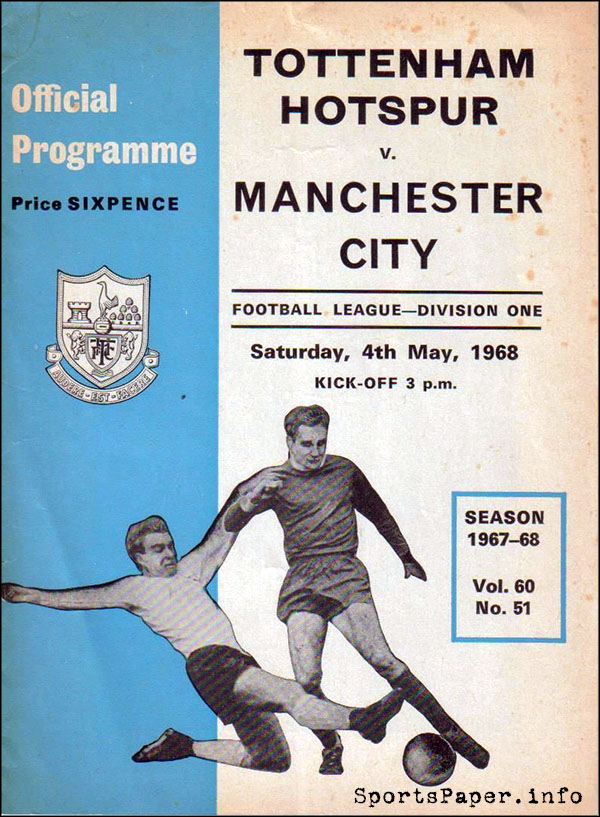 English Football Program: Tottenham Hotspur vs. Manchester City (May 4, 1968)