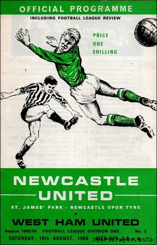 English Football Program: Newcastle United vs. West Ham United (August 10, 1968)