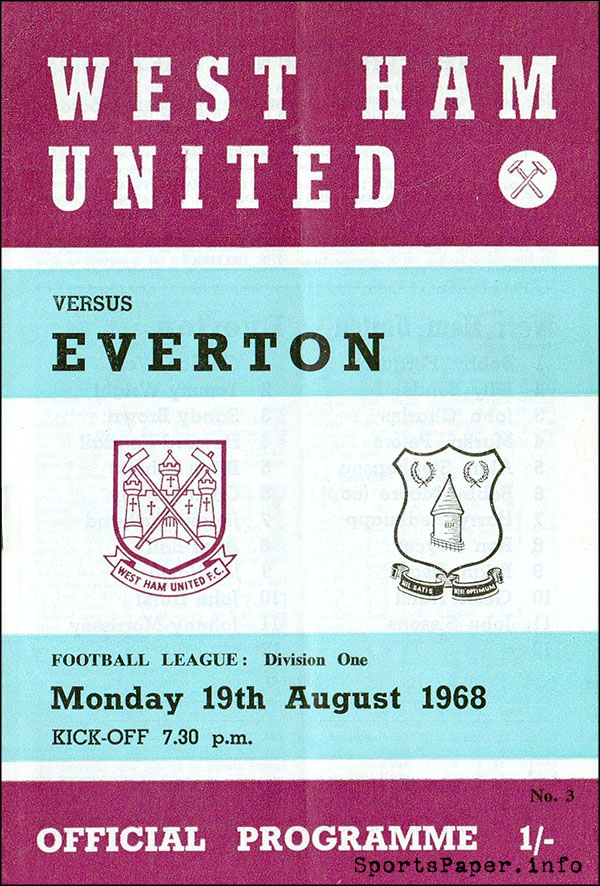 English Football Program: West Ham United vs. Everton (August 19, 1968)