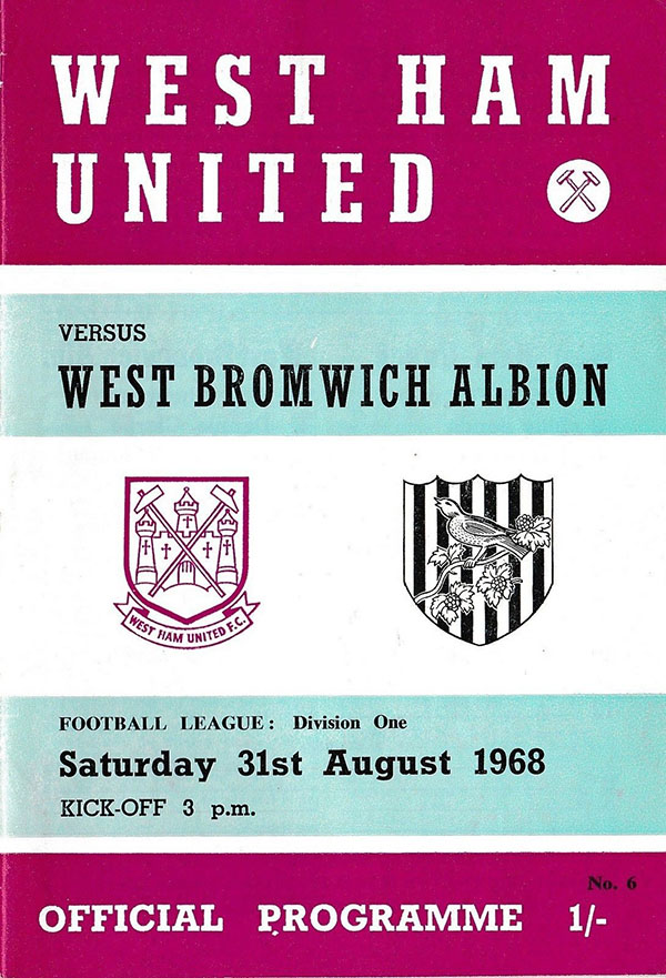 English Football Program: West Ham United vs. West Bromwich Albion (August 31, 1968)
