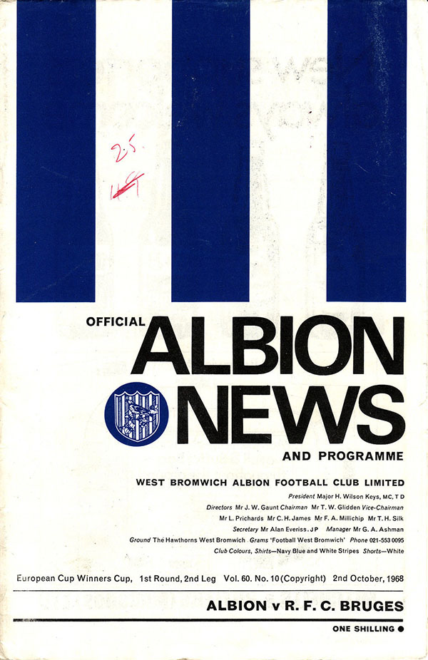 English Football Program: West Bromwich Albion vs. Club Brugge (October 2, 1968)
