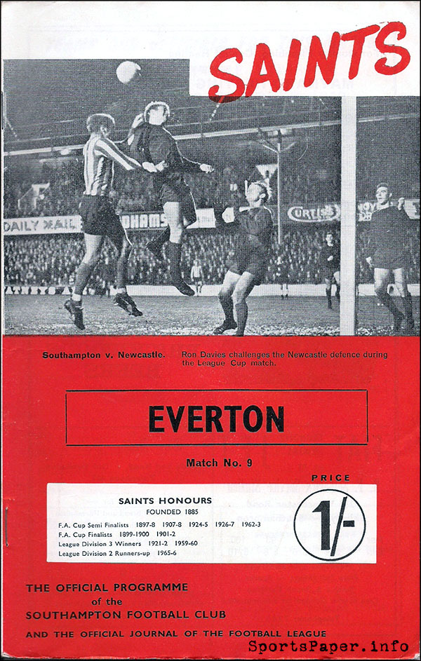 English Football Program: Southampton vs. Everton (October 12, 1968)