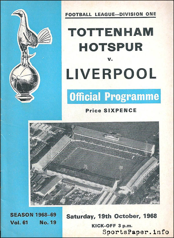 English Football Program: Tottenham Hotspur vs. Liverpool (October 19, 1968)