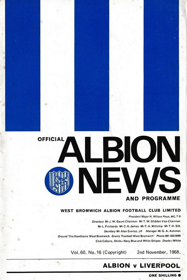 English Football Program: West Bromwich Albion vs. Liverpool (November 2, 1968)
