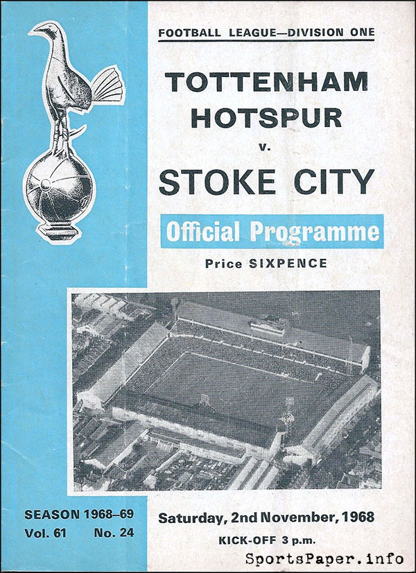 English Football Program: Tottenham Hotspur vs. Stoke City (November 2, 1968)