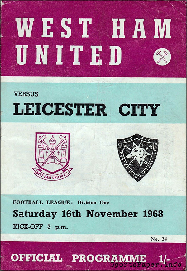 English Football Program: West Ham United vs. Leicester City (November 16, 1968)