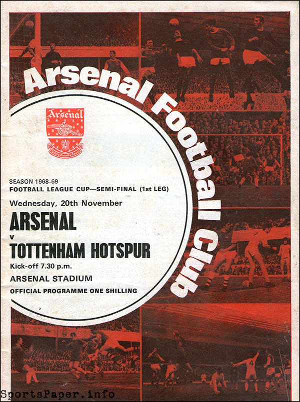 English Football Program: Arsenal vs. Tottenham Hotspur (November 20, 1968)