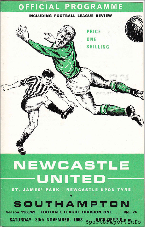 English Football Program: Newcastle United vs. Southampton (November 30, 1968)