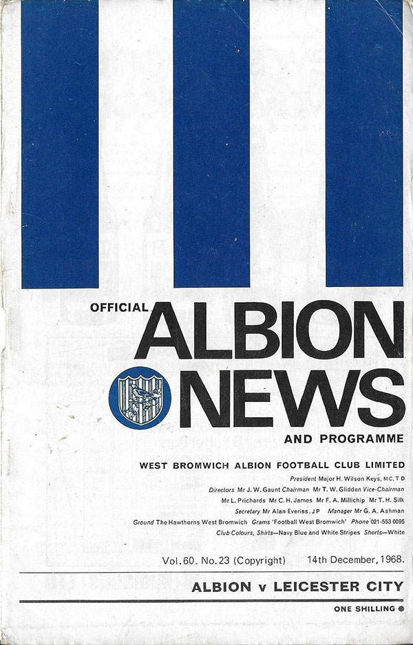 English Football Program: West Bromwich Albion vs. Leicester City (December 14, 1968)