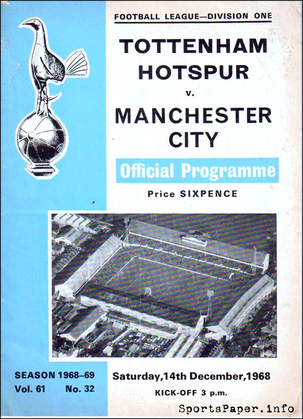 English Football Program: Tottenham Hotspur vs. Manchester City (December 14, 1968)