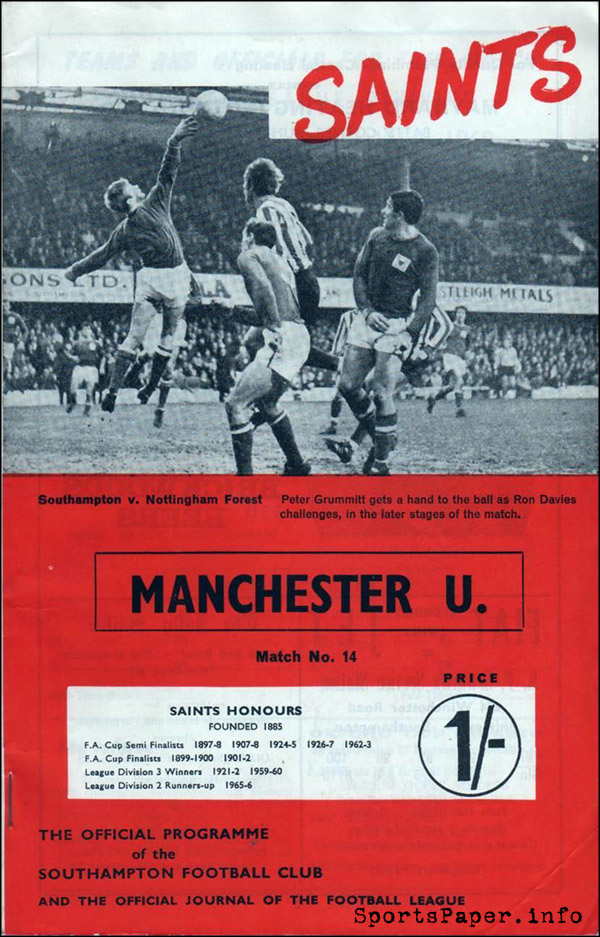 English Football Program: Southampton vs. Manchester United (December 21, 1968)