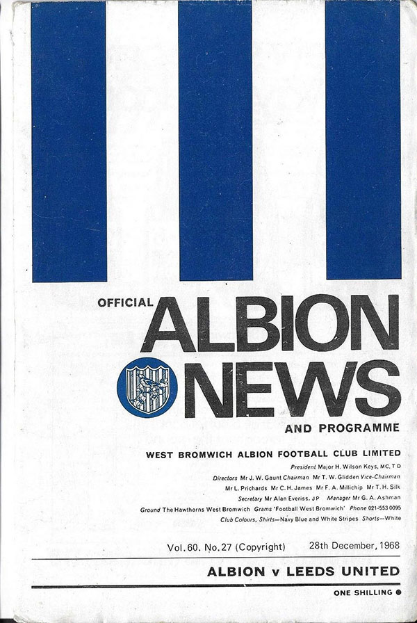 English Football Program: West Bromwich Albion vs. Leeds United (December 28, 1968)