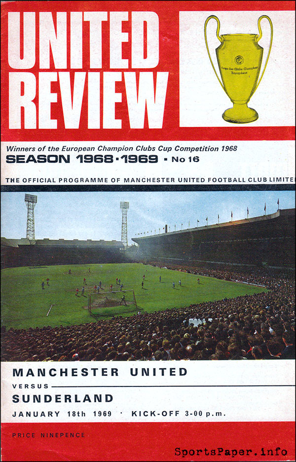 English Football Program: Manchester United vs. Sunderland (January 18, 1969)