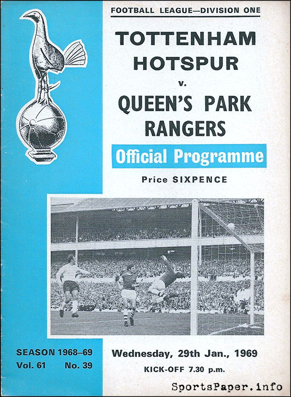 English Football Program: Tottenham Hotspur vs. Queens Park Rangers (January 29, 1969)