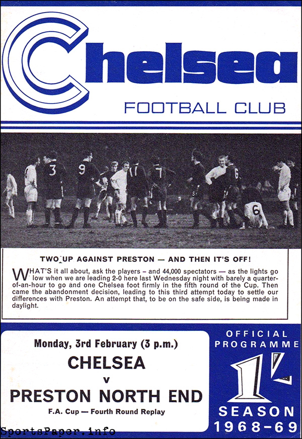 English Football Program: Chelsea vs. Preston North End (February 3, 1969)