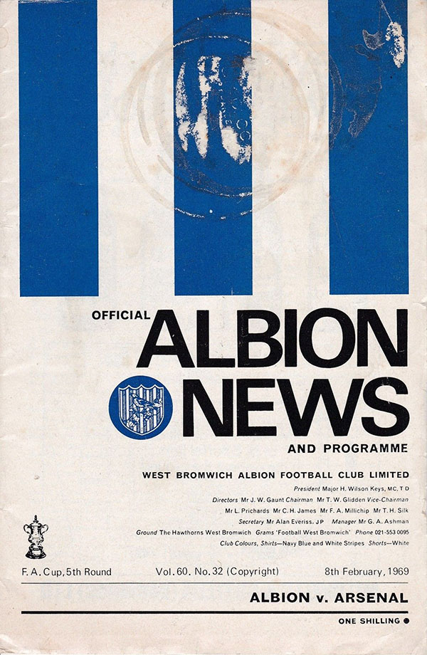 English Football Program: West Bromwich Albion vs. Arsenal (February 8, 1969)