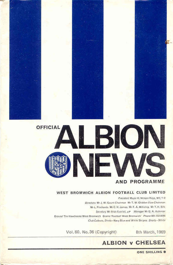 English Football Program: West Bromwich Albion vs. Chelsea (March 8, 1969)