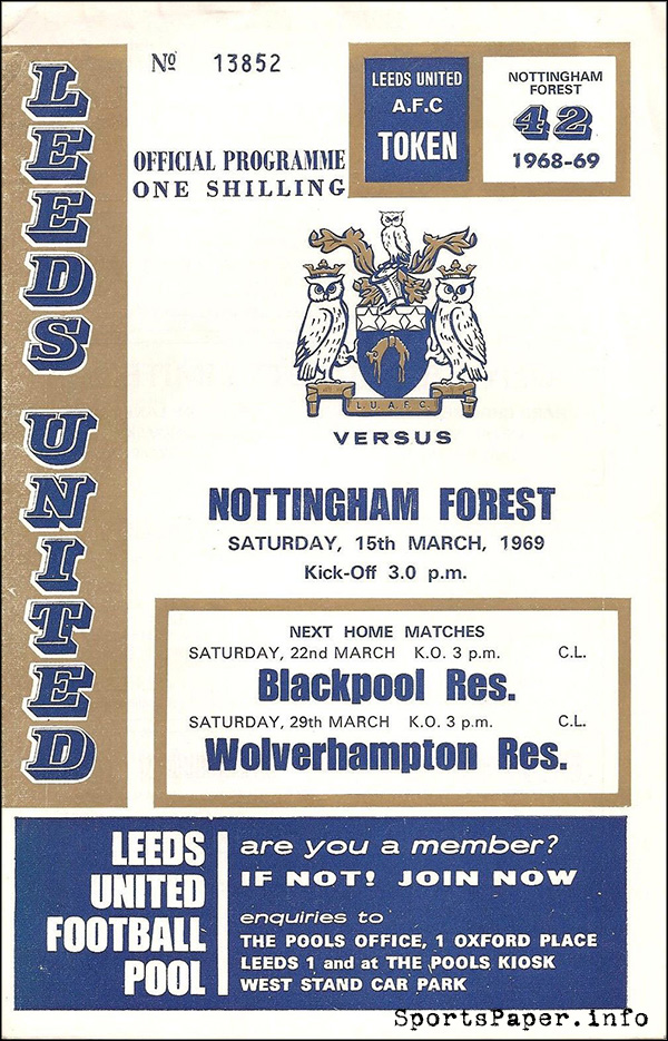 English Football Program: Leeds United vs. Nottingham Forest (March 15, 1969)