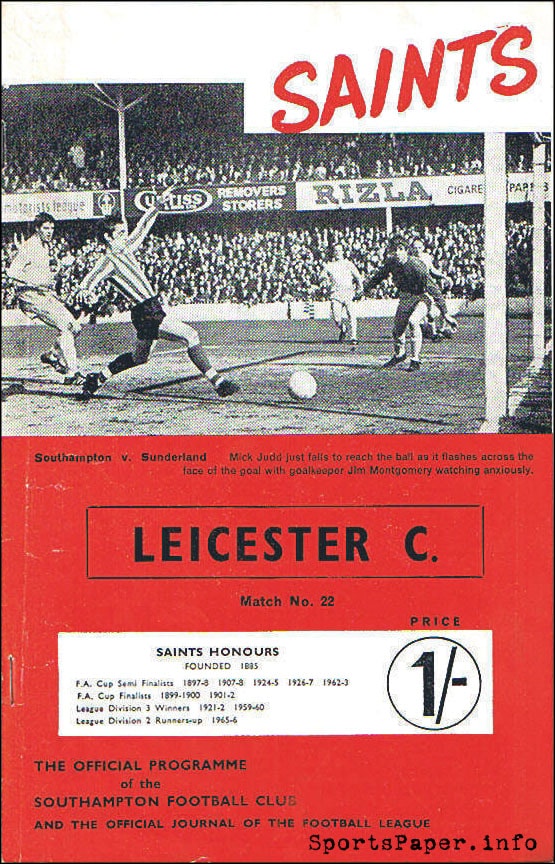 English Football Program: Southampton vs. Leicester City (March 22, 1969)