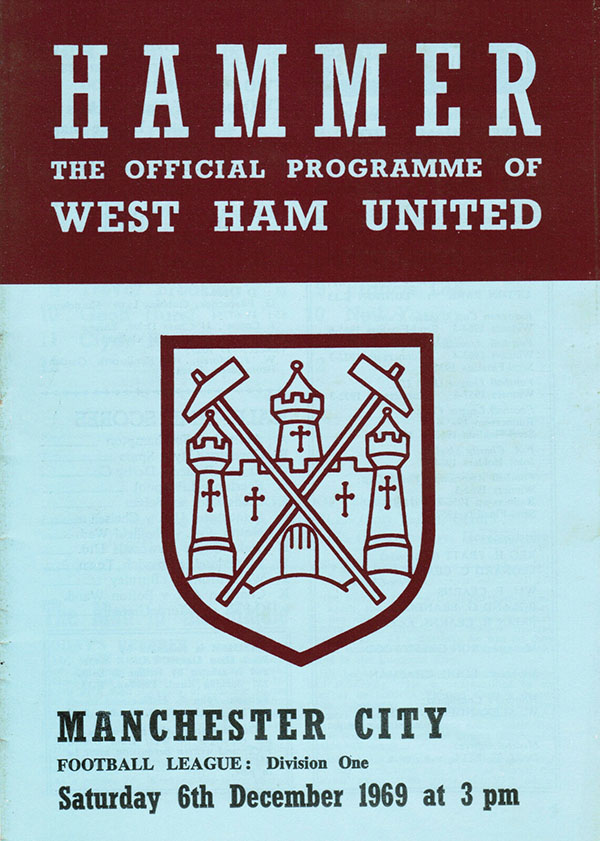 English Football Program: West Ham United vs. Manchester City (December 6, 1969)