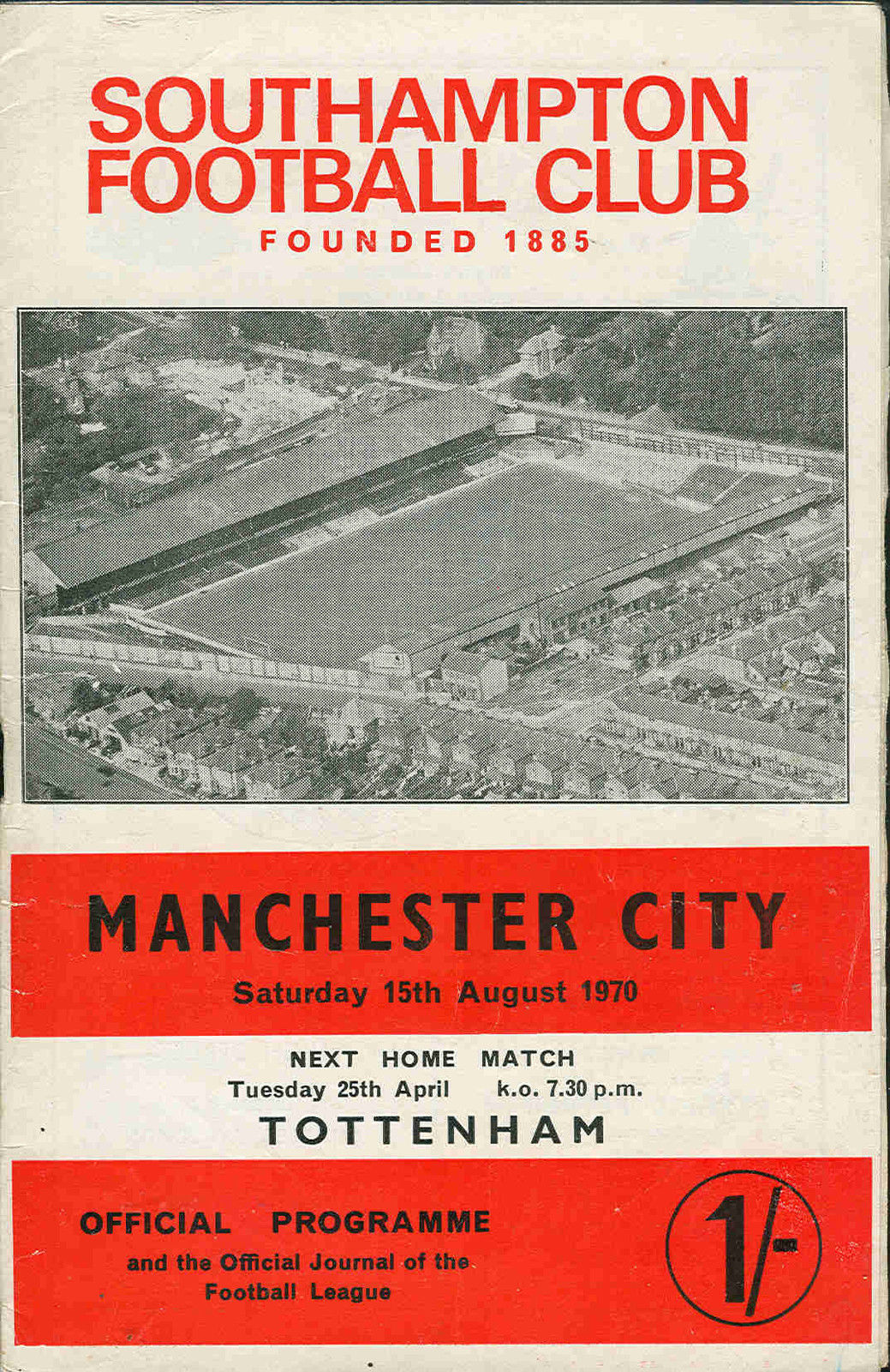 English Football Program: Southampton vs. Manchester City (August 15, 1970)