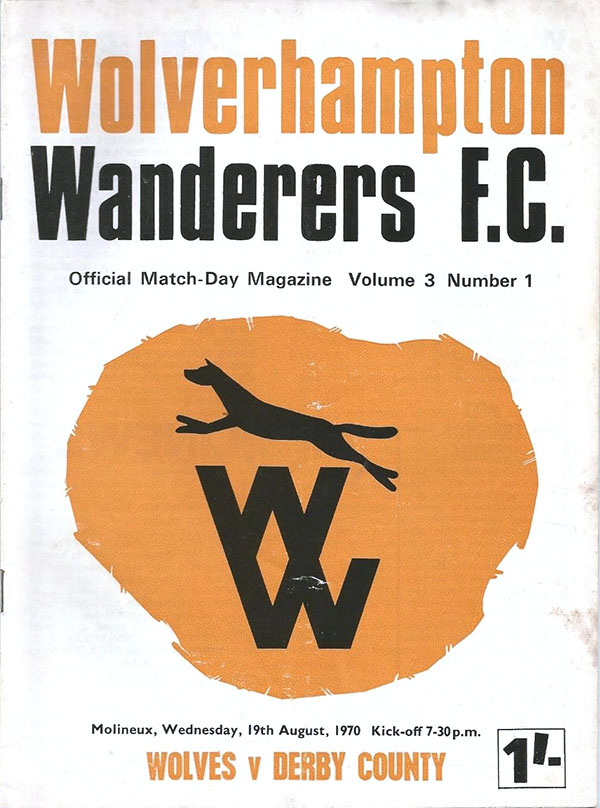 English Football Program: Wolverhampton Wanderers vs. Derby County (August 19, 1970)