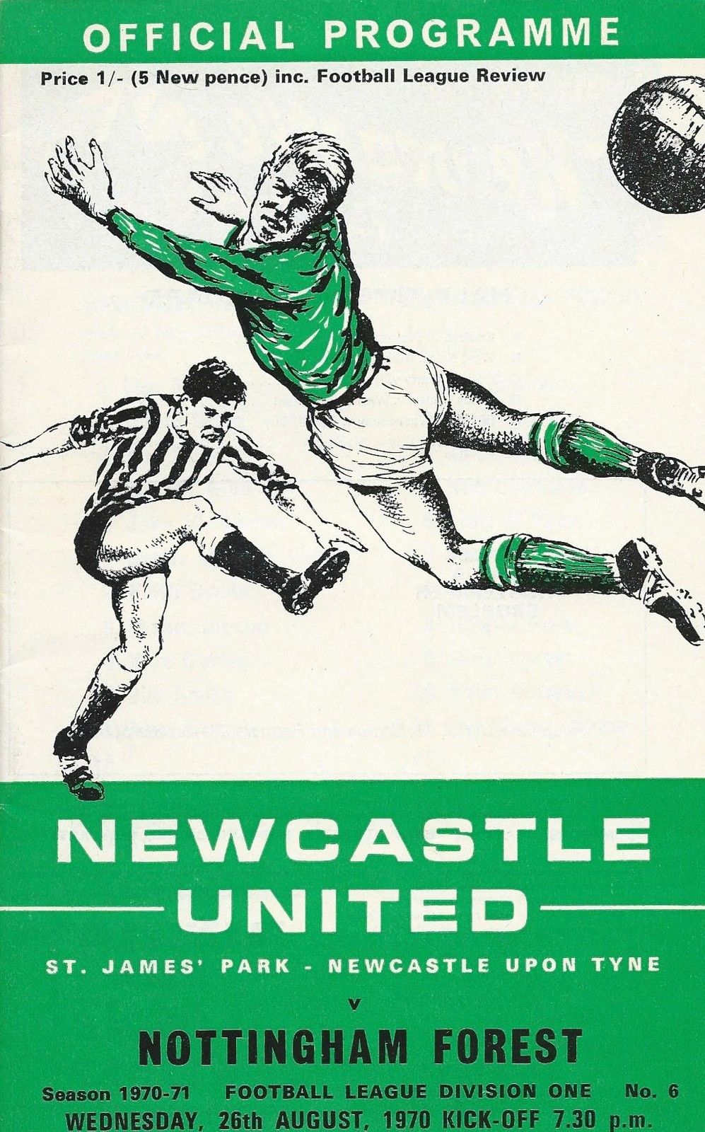 English Football Program: Newcastle United vs. Nottingham Forest (August 26, 1970)