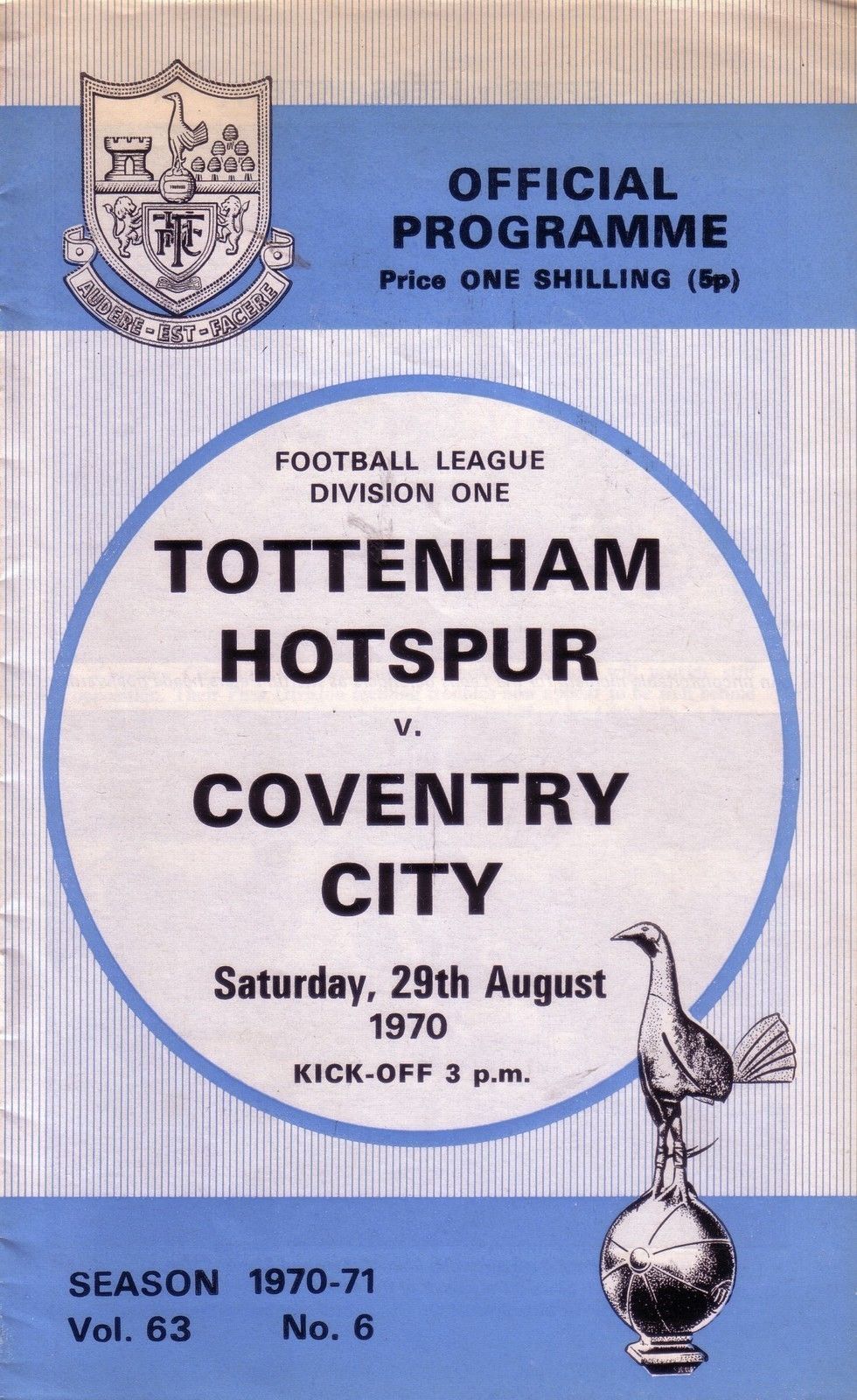 English Football Program: Tottenham Hotspur vs. Coventry City (August 29, 1970)