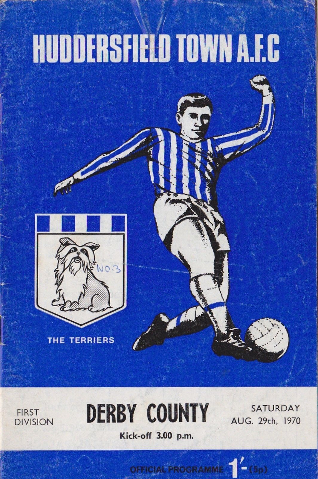 English Football Program: Huddersfield Town vs. Derby County (August 29, 1970)