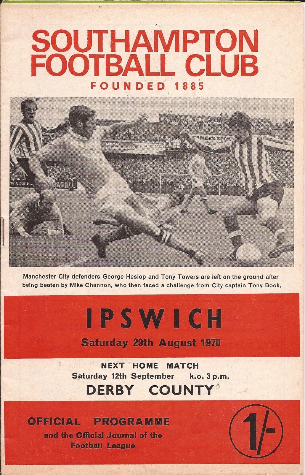 English Football Program: Southampton vs. Ipswich Town (August 29, 1970)