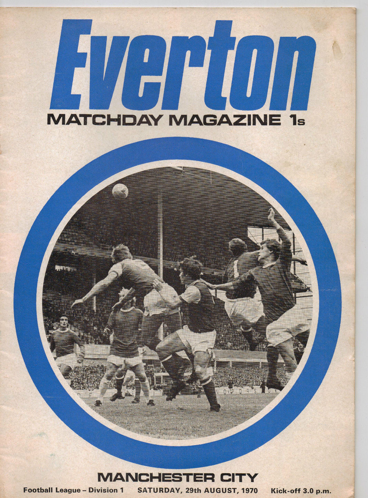 English Football Program: Everton vs. Manchester City (August 29, 1970)