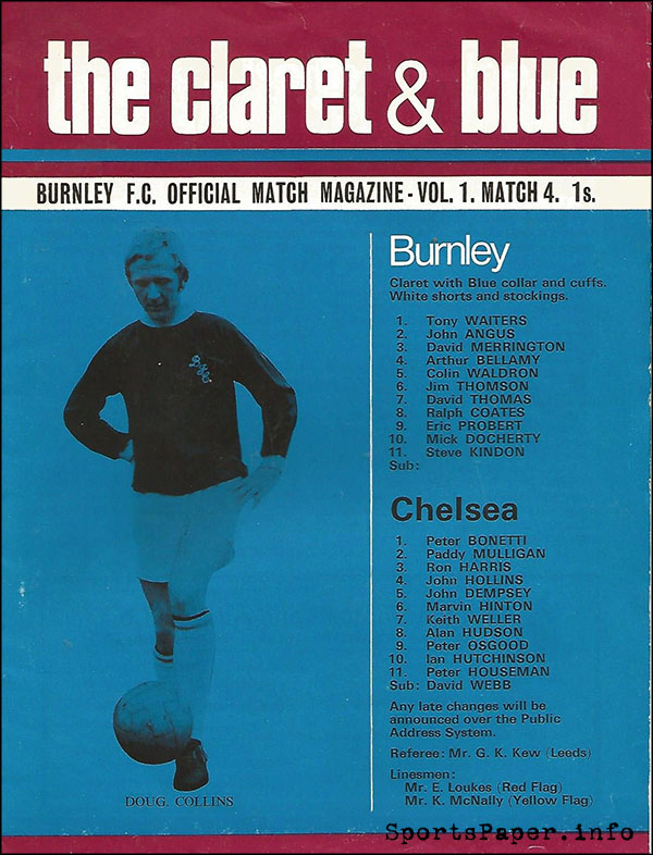 English Football Program: Burnley vs. Chelsea (September 1, 1970)