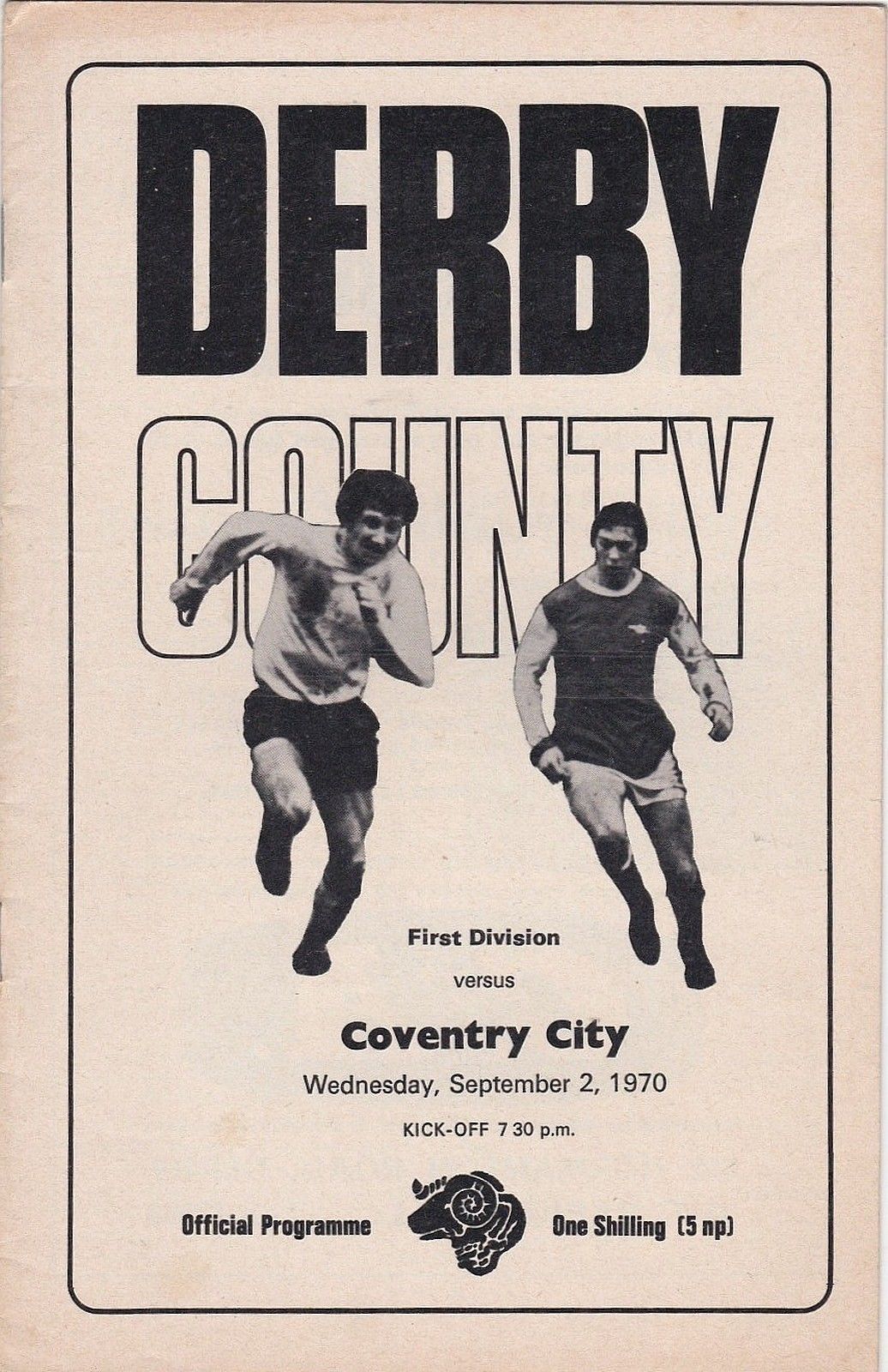 English Football Program: Derby County vs. Coventry City (September 2, 1970)