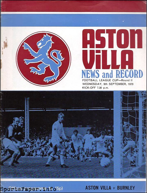 English Football Program: Aston Villa vs. Burnley (September 9, 1970)