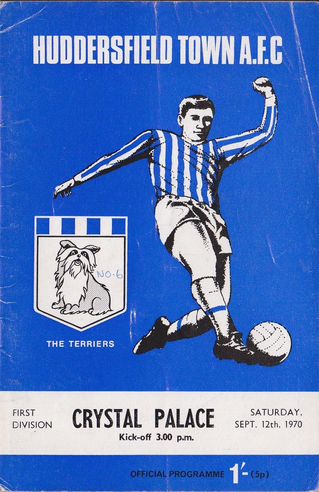 English Football Program: Huddersfield Town vs. Crystal Palace (September 12, 1970)