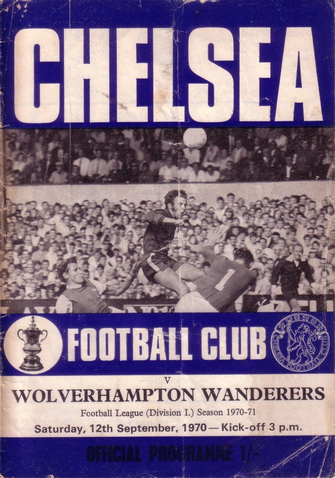 English Football Program: Chelsea vs. Wolverhampton Wanderers (September 12, 1970)