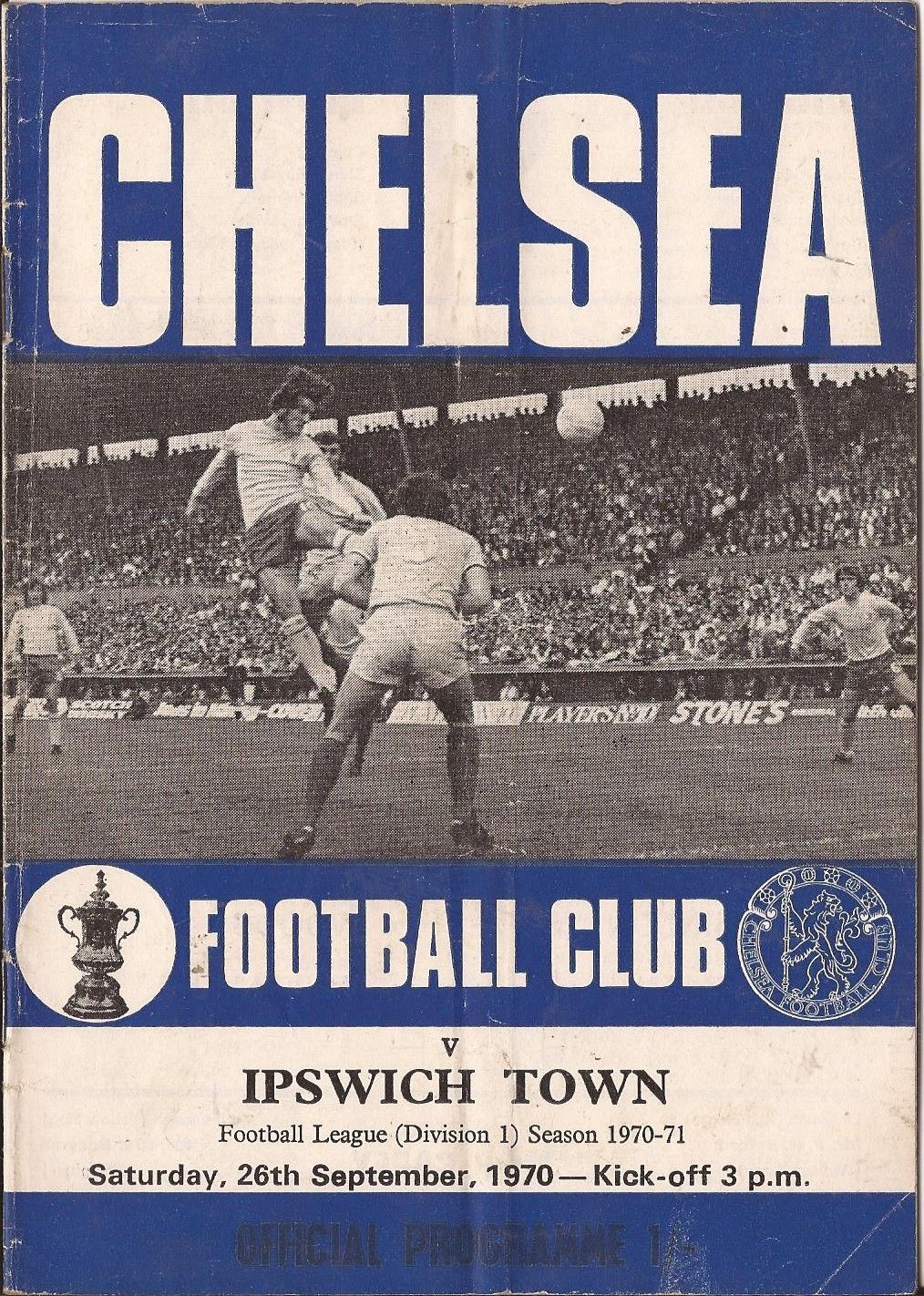 English Football Program: Chelsea vs. Ipswich Town (September 26, 1970)