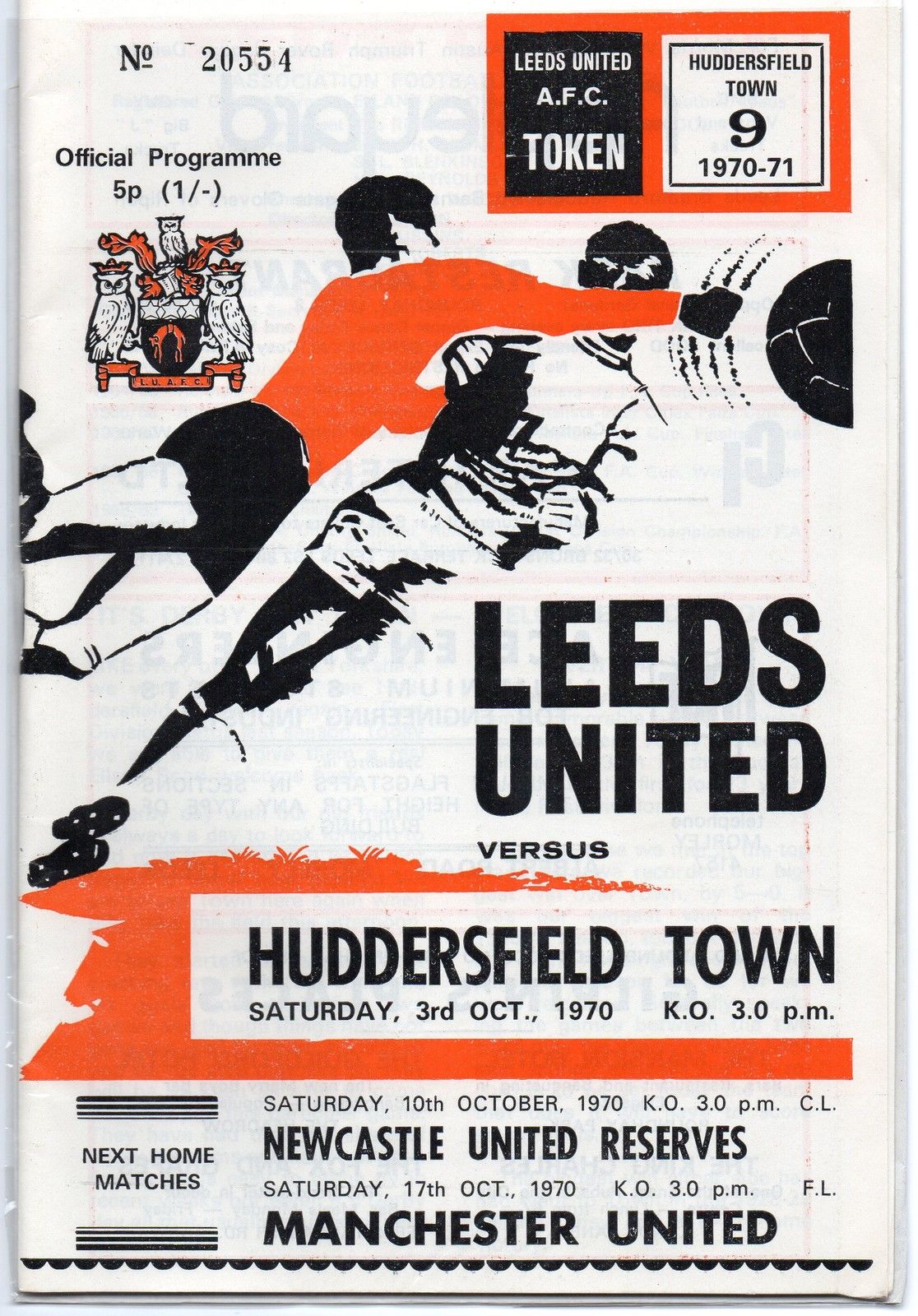 English Football Program: Leeds United vs. Huddersfield Town (October 3, 1970)