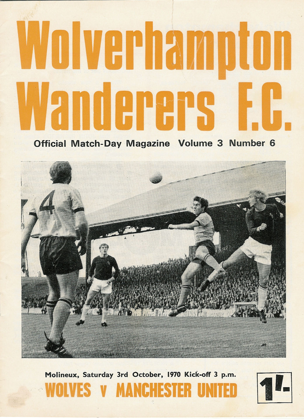 English Football Program: Wolverhampton Wanderers vs. Manchester United (October 3, 1970)